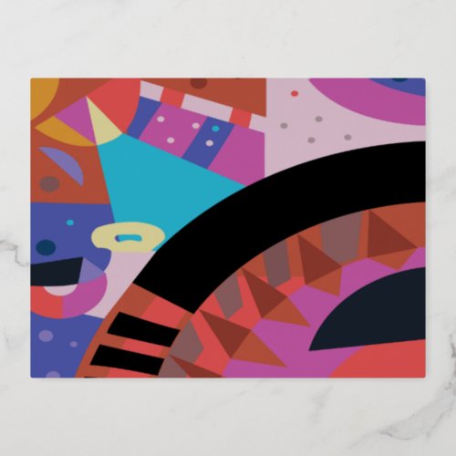 Abstract Art multi color pattern geometry elegant  Foil Holiday Postcard