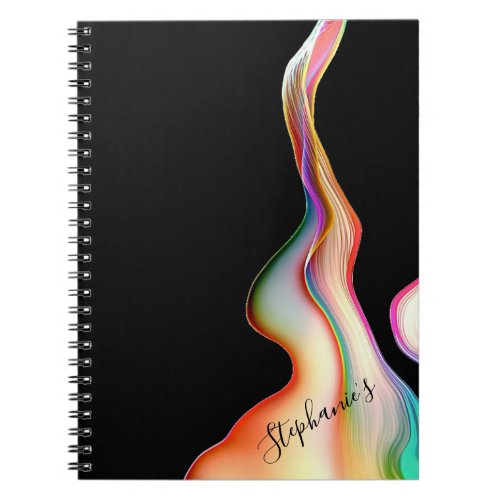 Abstract Art Multicolor Paint on Black Name Case_M Notebook