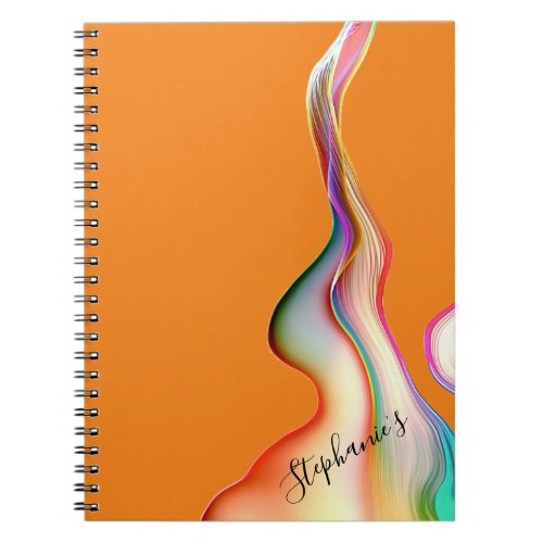 Abstract Art Multicolor Paint on Orange Name Notebook