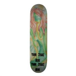abstract art multicolored green posing lady retro skateboard deck