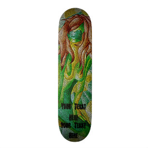 abstract art multicolored green posing lady retro skateboard deck