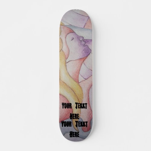 abstract art multicolored pink posing lady retro skateboard