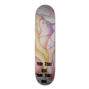 abstract art multicolored pink posing lady retro skateboard