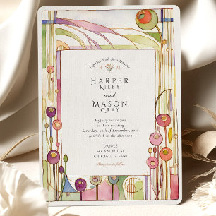 Abstract Art Nouveau Floral Watercolor Wedding Invitation