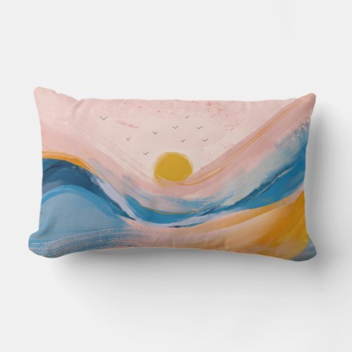 Abstract Art Ocean Water Landscape Pink and Blue P Lumbar Pillow