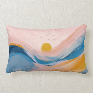 Abstract Art Ocean Water Landscape Pink and Blue P Lumbar Pillow