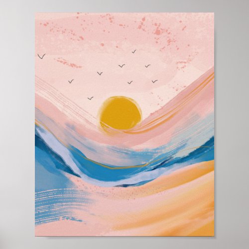 Abstract Art Ocean Water Landscape Pink and Blue Poster