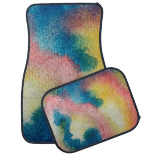 Abstract art of colorful bright ink and watercolor car floor mat