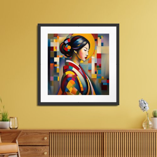 Abstract art of japanese woman in kimonos framed art