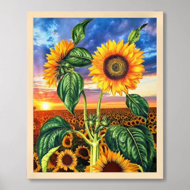 Abstract Art of Sunshine Sunflowers - Sunset Framed Art (Framed Front)