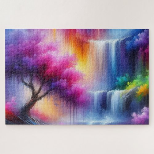 Abstract Art Oil Painting Waterfall AI Generated Jigsaw Puzzle