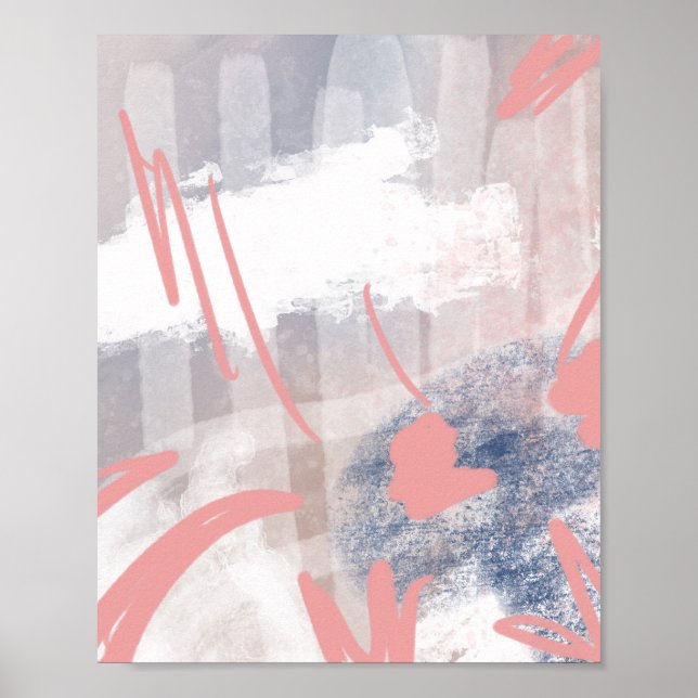 Abstract Art Original Gray Coral Navy Poster (Front)