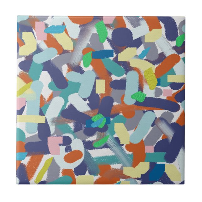 Abstract Art Paint Brushes Positive Vibes Ceramic Tile (Front)