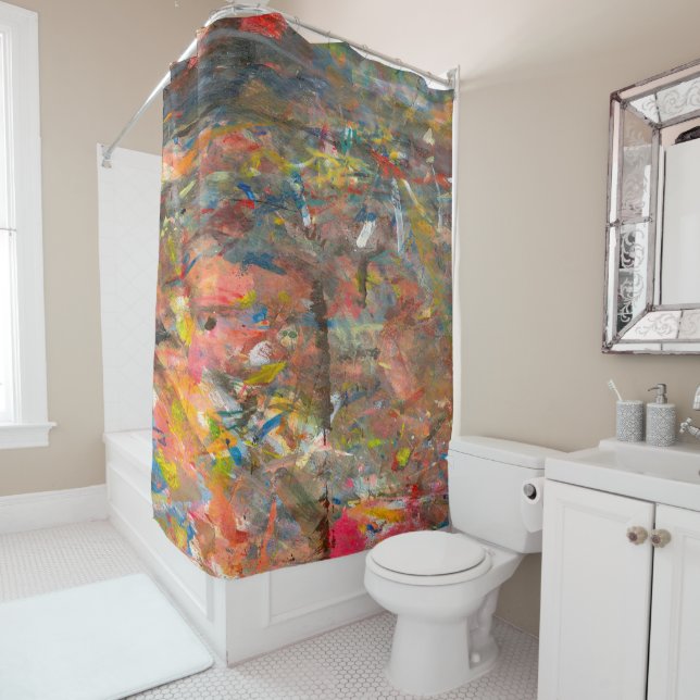 Abstract Art Paint Dab Colorful Shower Curtain (In Situ)
