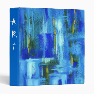 Abstract Art Painting Blue Green Gold Brushstrokes 3 Ring Binder