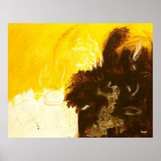 Abstract Art Painting Drips Splatters Yellow Brown Poster