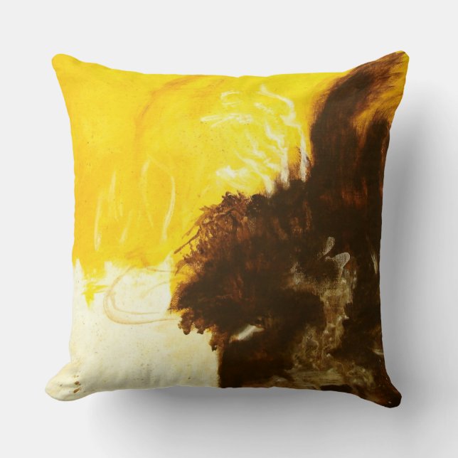 Abstract Art Painting Drips Splatters Yellow Brown Throw Pillow (Front)