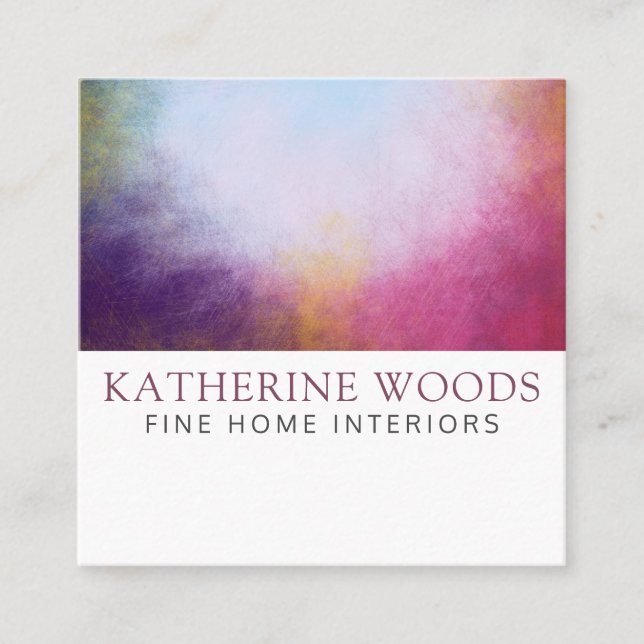Abstract Art Painting Interior Designer Red Violet Square Business Card (Front)