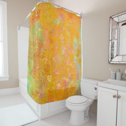 Abstract Art Painting Orange Yellow Pink Red Green Shower Curtain