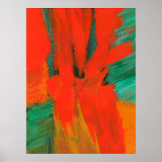 Abstract Art Painting Red Orange Green Gold Poster