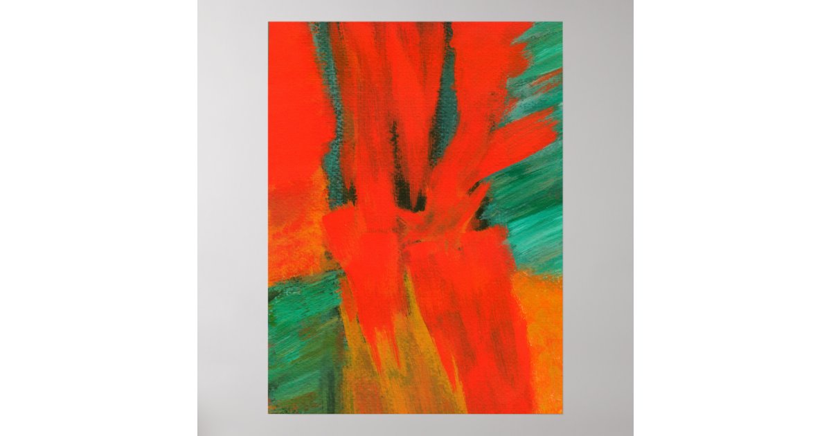 Abstract Art Painting Red Orange Green Gold Poster Zazzle Com