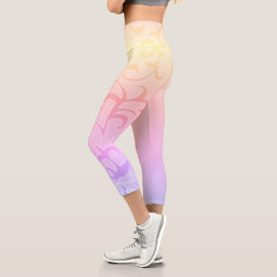 Abstract Art Paisley Yellow Pink Hand Drawing Capri Leggings