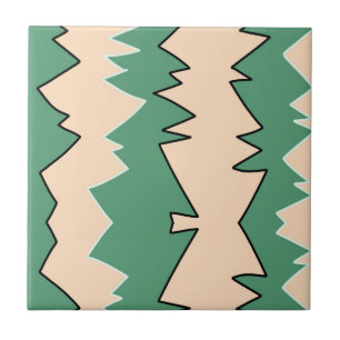 Abstract Art Pale Beige Coral Pink Green Ceramic Tile