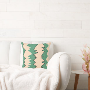 Abstract Art Pale Beige Coral Pink Green Throw Pillow