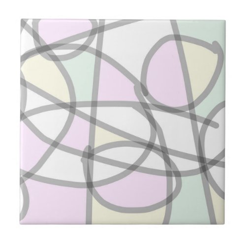 Abstract Art Pale Beige Coral Pink Yellow Ceramic Tile