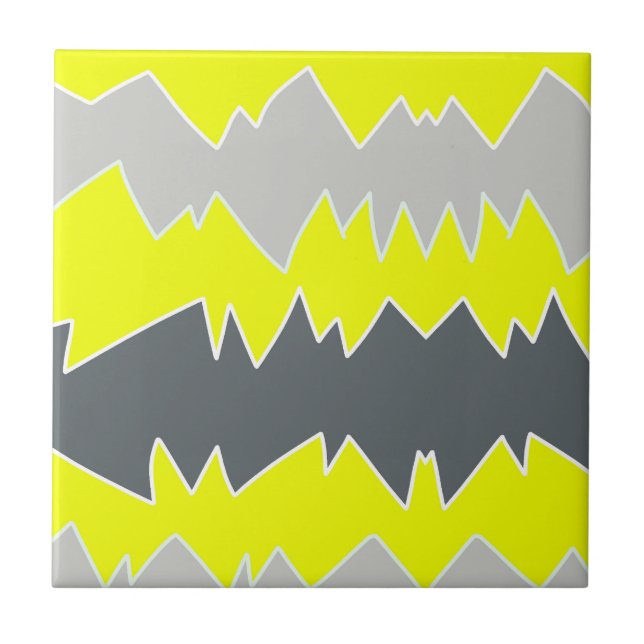 Abstract Art Pale Grey Yellow Charcoal Grey Ceramic Tile (Front)