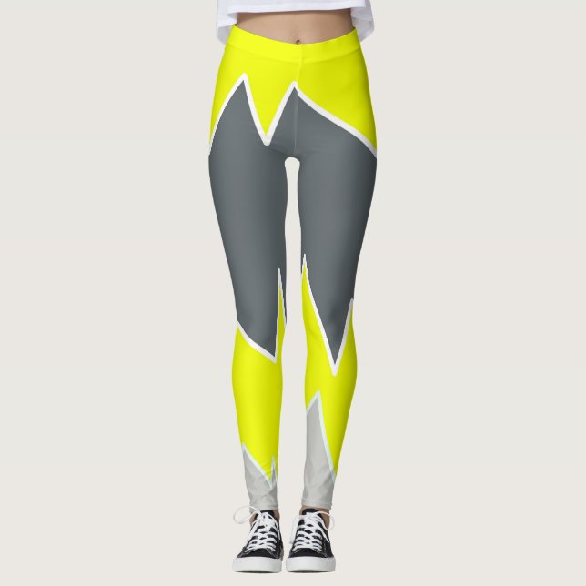 Abstract Art Pale Grey Yellow Charcoal Grey Leggings (Front)
