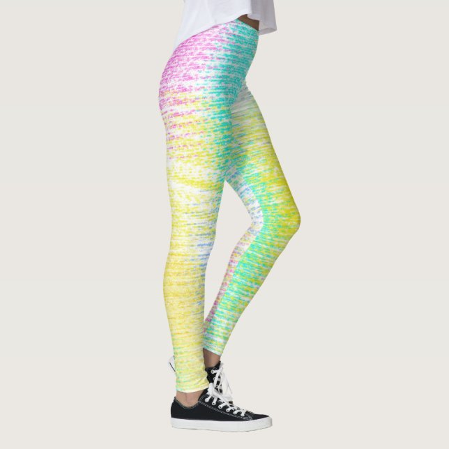 Abstract Art Pale Pastel Turquoise Pink Yellow Leggings (Right)