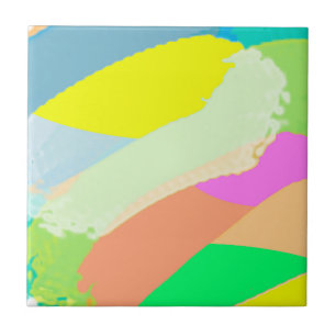 Abstract Art Pastel Coral Lavender Yellow Ceramic Tile