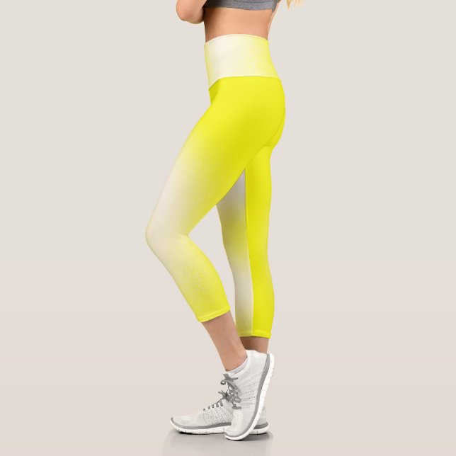Abstract Art Pastel Yellow White Sunny Capri Leggings (Left)