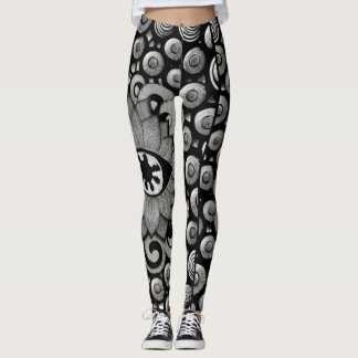 abstract art pattern black and gray leggings