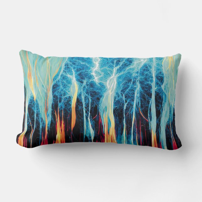 Abstract Art Pattern Red and Blue Electric Energy Lumbar Pillow (Front)