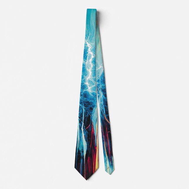 Abstract Art Pattern Red and Blue Electric Energy Neck Tie (Front)
