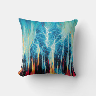 Abstract Art Pattern Red and Blue Electric Energy Throw Pillow