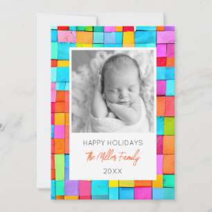 Abstract Art PHOTO Family NAME Colorful YEAR Baby Holiday Card