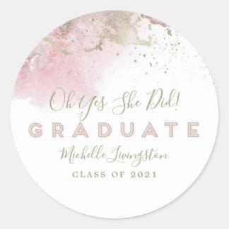 Abstract Art Pink & Gold Graduation Classic Round Sticker