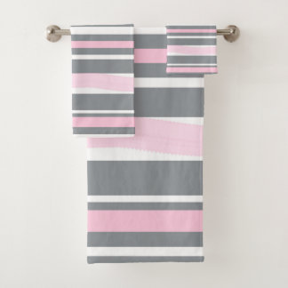 Abstract Art Pink Grey White Lines Bath Towel Set
