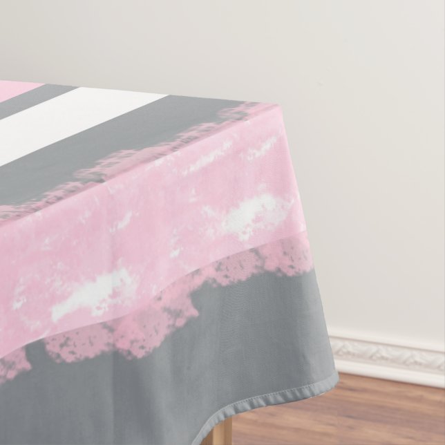 Abstract Art Pink Grey White Lines Tablecloth (In Situ)
