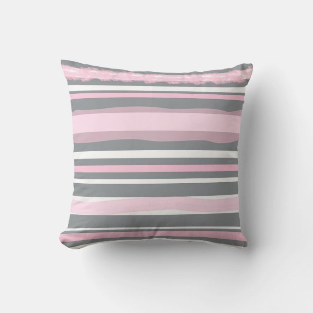 Abstract Art Pink Grey White Lines Throw Pillow (Front)