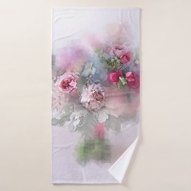 Abstract Art Pink Red Roses Bouquet Template Bath Towel Set (Bath Towel)