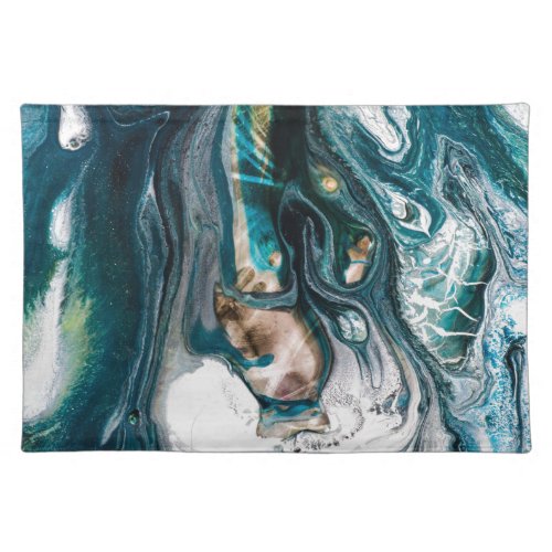 ABSTRACT ART PRINT TEAL WHITE COPPER PLACEMAT