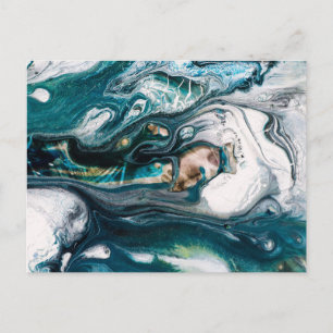 ABSTRACT ART PRINT TEAL WHITE COPPER POSTCARD