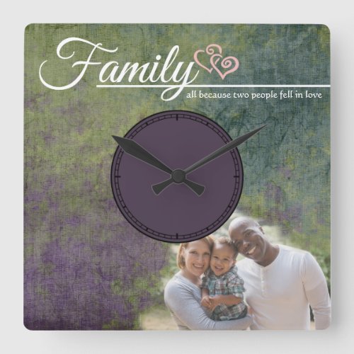 Abstract Art Purple Blue Family Love Square Wall Clock