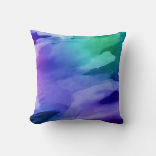Abstract Art Purple Blue Green Watercolor Wash Throw Pillow