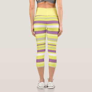 Abstract Art Purple Grey Yellow White Capri Leggin Leggings