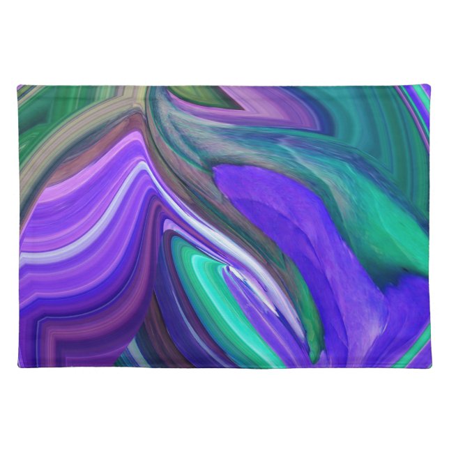 Abstract Art Purple N Teal Leaf Cloth Placemat (Front)